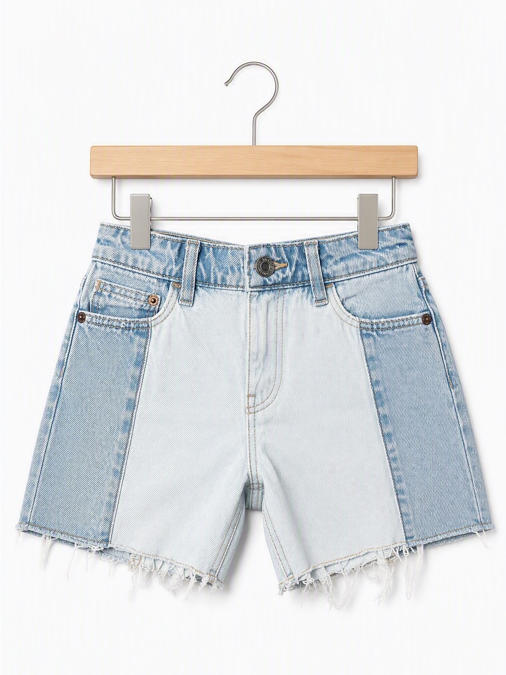 Zara Kids Two-Tone Colorblock Distressed Denim Shorts 6 / 116cm Boho Summer
